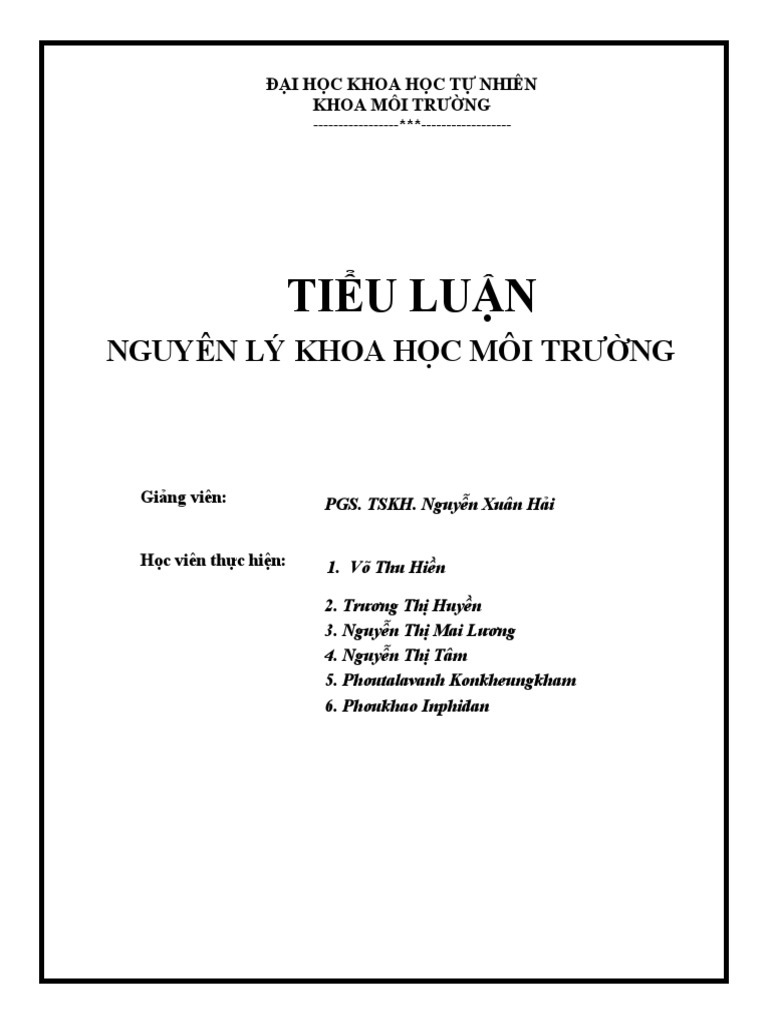 Nhóm 3 Tiểu luận môn Nguyên lý Khoa học môi trường | PDF