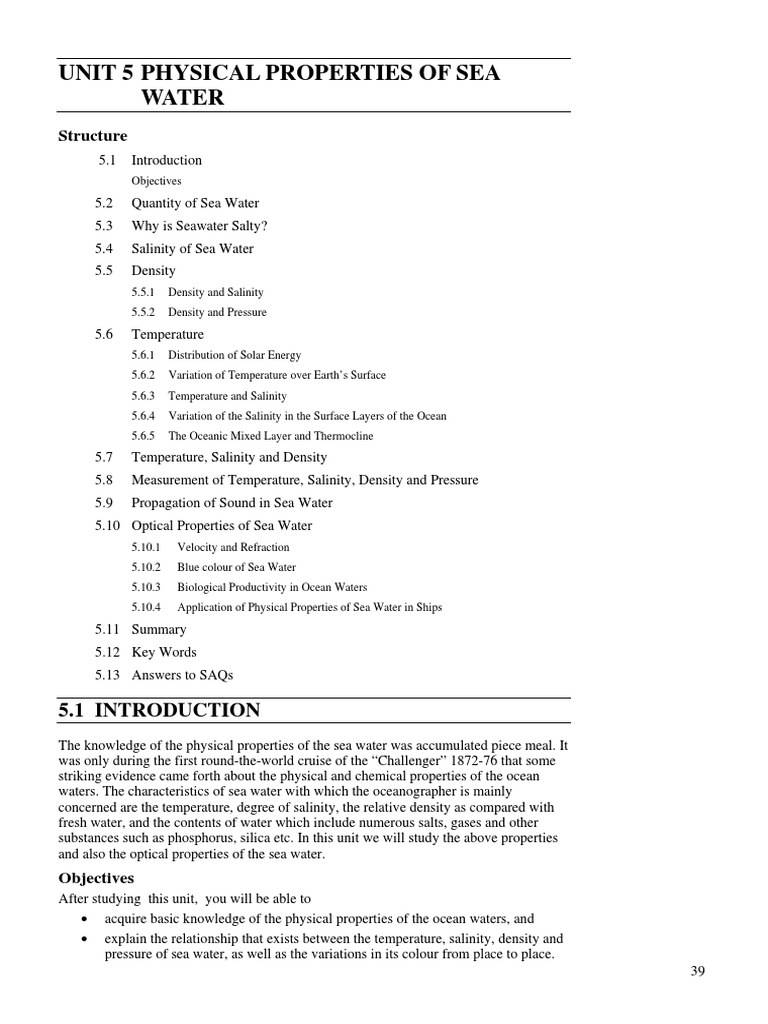 Physical Properties of Sea Water PDF Seawater Salinity