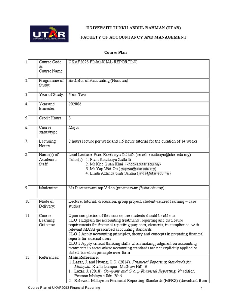 Universiti Tunku Abdul Rahman (Utar) Faculty of Accountancy and ...