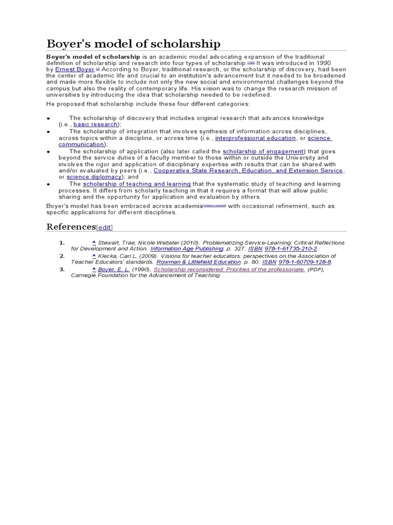 Boyer's Model of Scholarship Explained | PDF | Service Learning ...