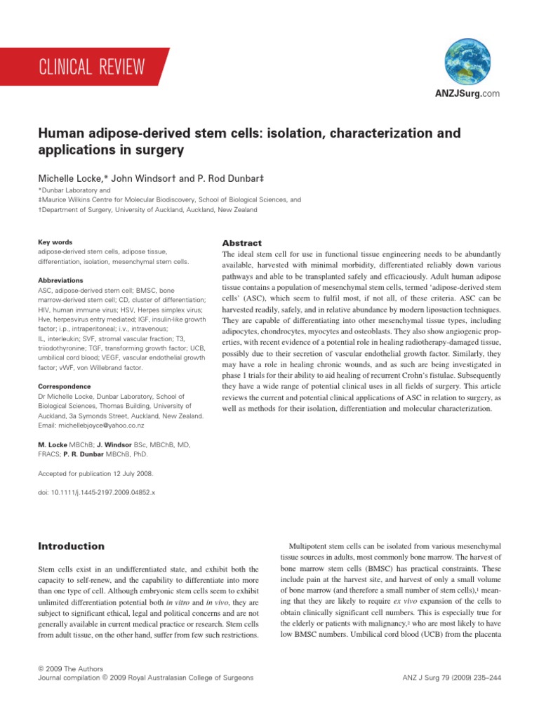 Adipose-Derived Stem Cells in Surgery | PDF | Adipose Tissue | Stem Cell
