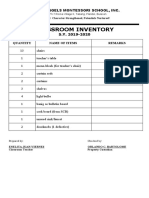 Classroom Inventory: Lord'S Angels Montessori School, Inc