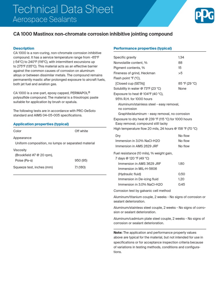Tds CA 1000 Mastinox PPG | PDF | Corrosion | Stainless Steel