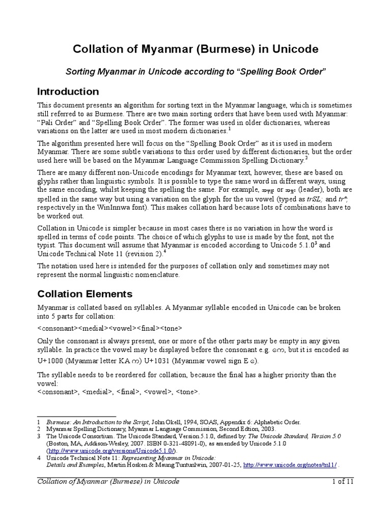 Myanmar Unicode Collation Algorithm | PDF | Collation | Syllable