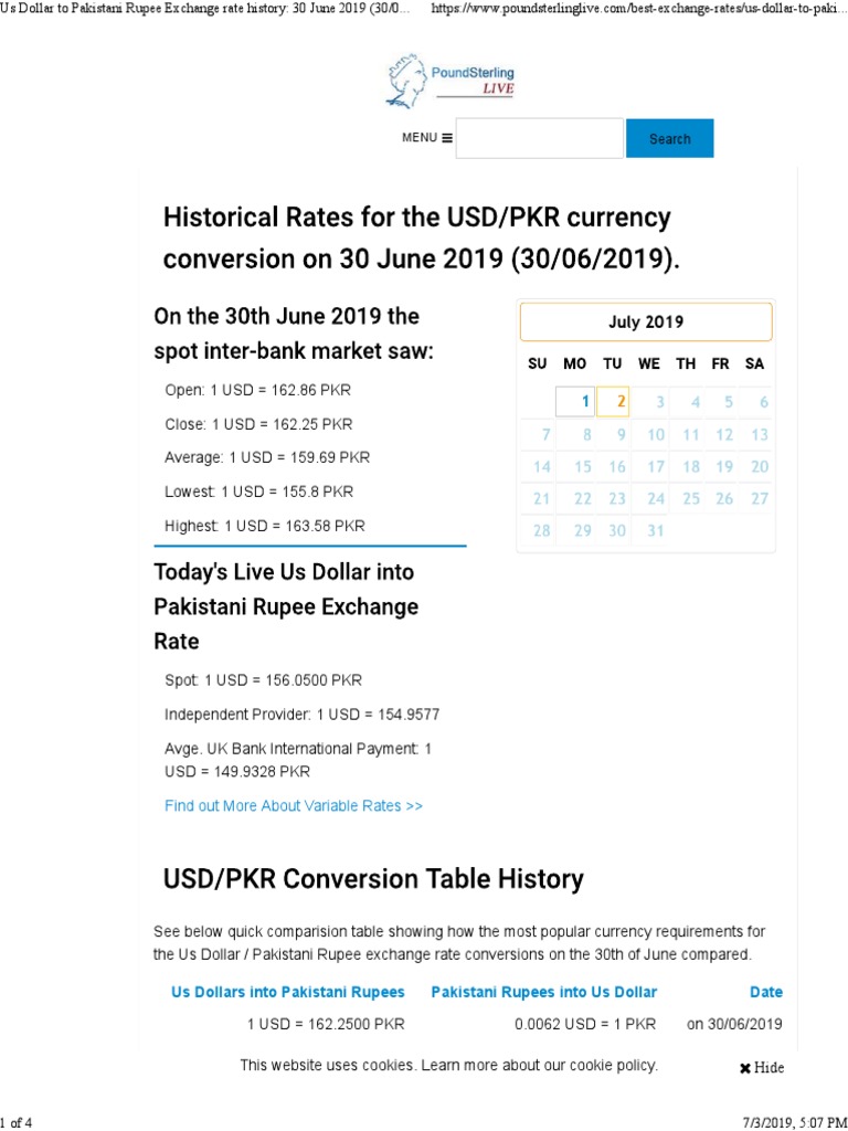 USD to PKR Exchange Rates on June 30, 2019 | PDF