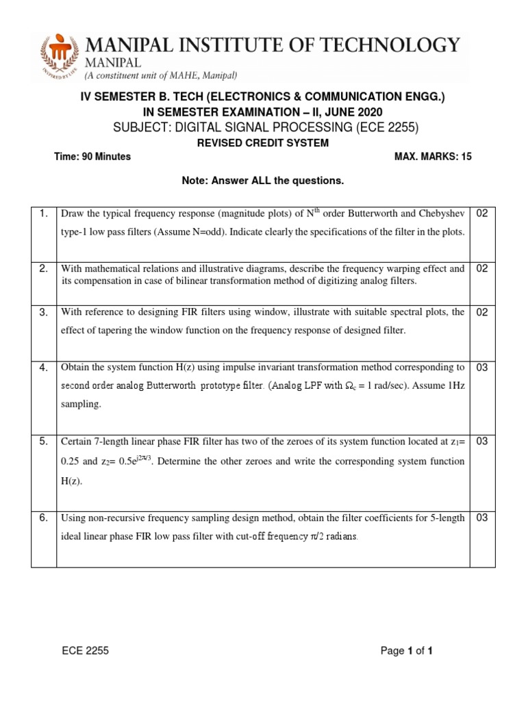 Sessional Test II - June 2020 | PDF | Technology & Engineering