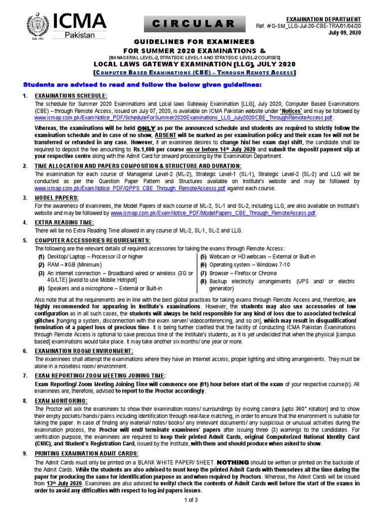 Exam Guidelines for ICMA Students | PDF | Multiple Choice | Test ...