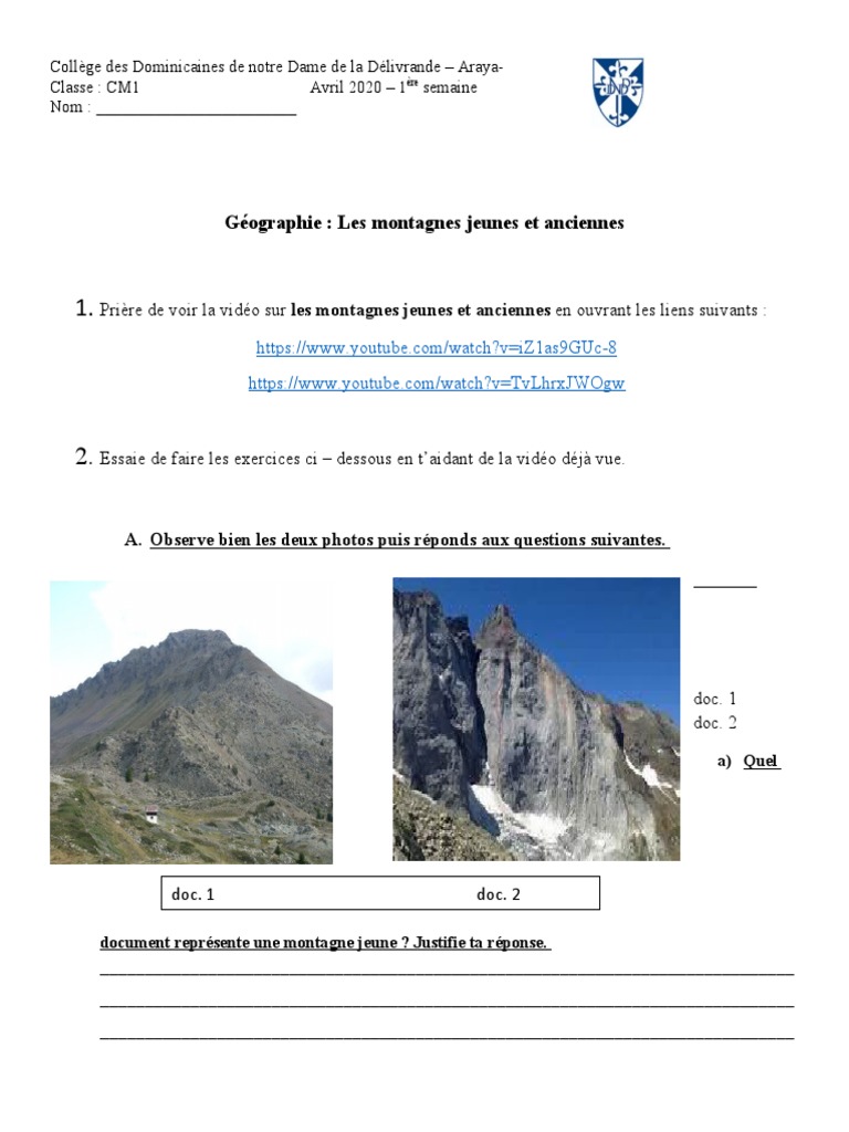 Montagnes Jeunes Et Anciennes Cm1 CM1 Geo Avril1 | PDF | Montagnes | Géomorphologie