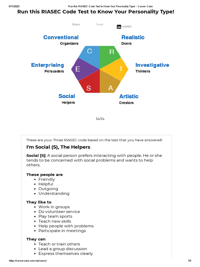 Run This Riasec Code Test To Know Your Personality Type Career Cube Pdf Personality Type Cognitive Science
