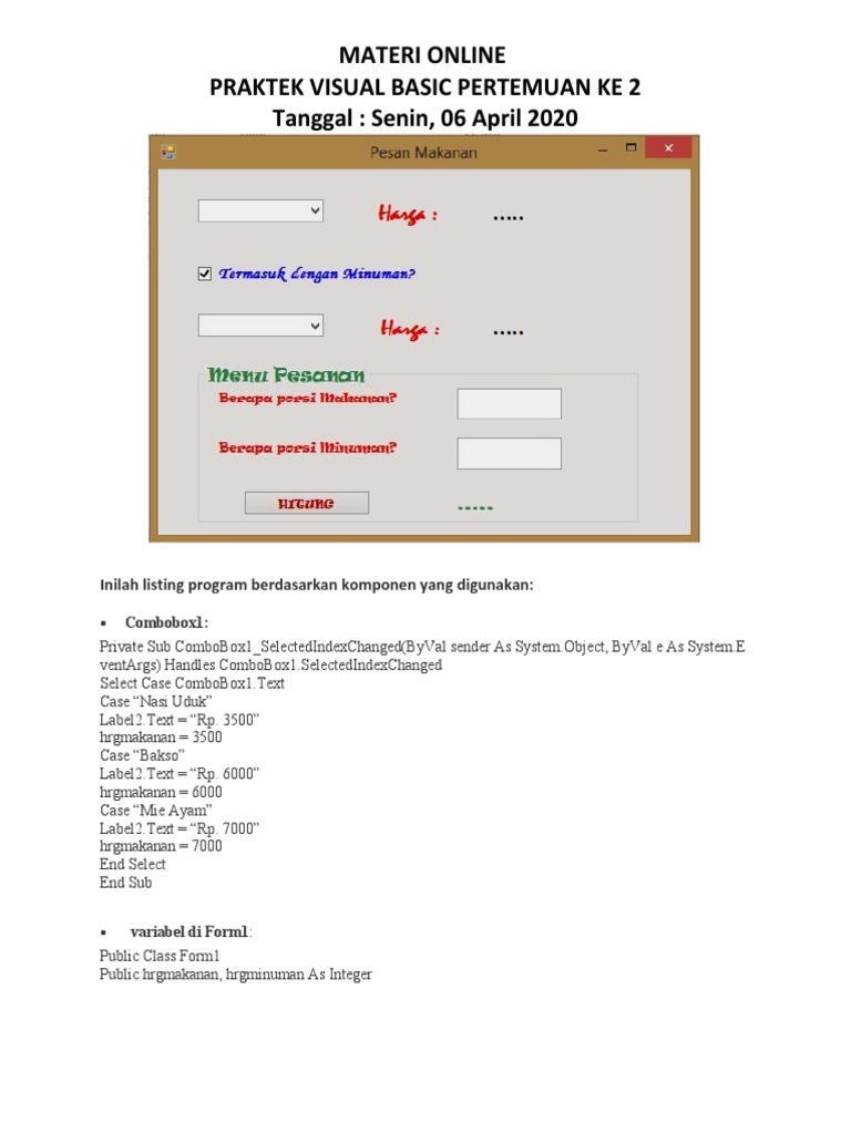 Visual Basic ComboBox Example Code | PDF