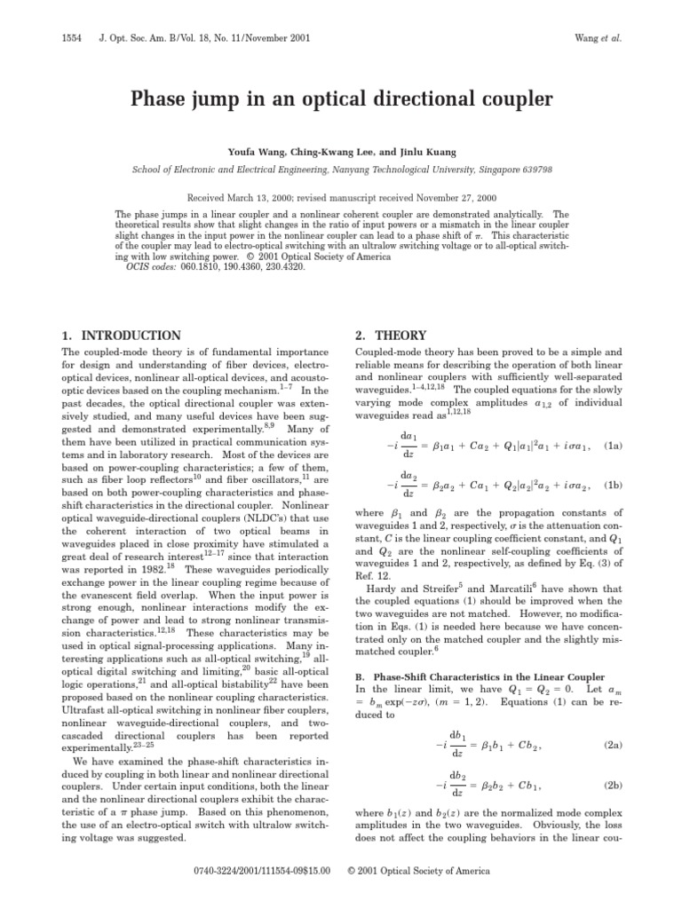 Phase Jump in An Optical Directional Coupler 2. Theory PDF
