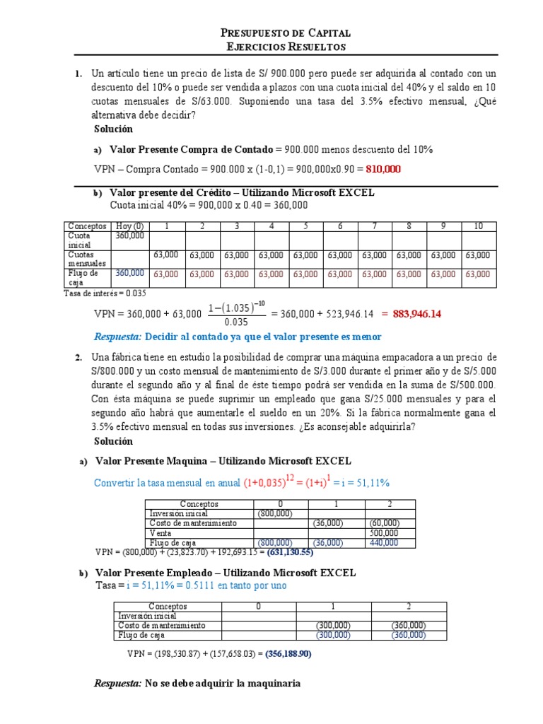 Ejercicios de Presupuesto de Capital | PDF | Dinero | Economias