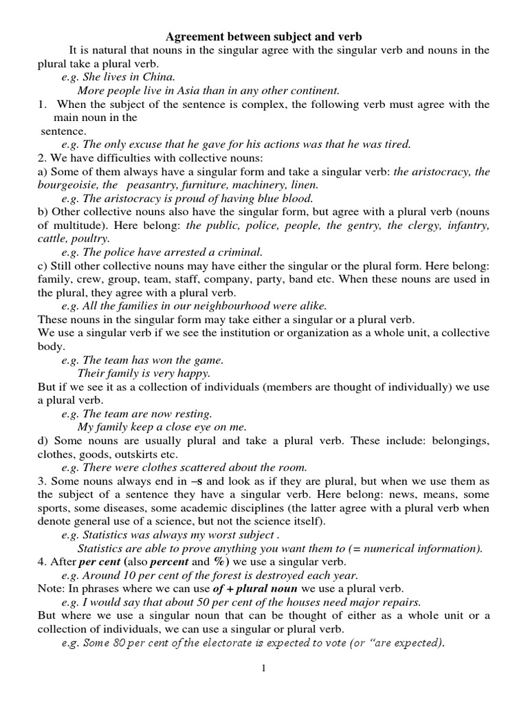 Agreement Between Subject | PDF | Grammatical Number | Plural