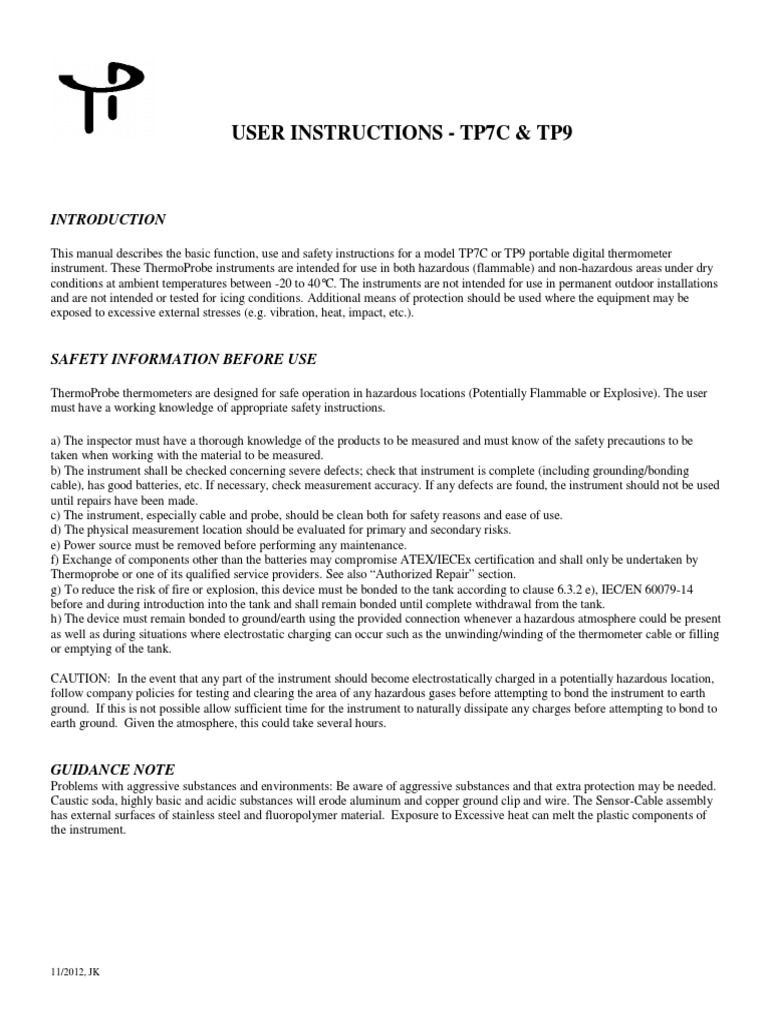 TP7C & TP9 Thermometer User Manual | PDF | Calibration | Chemistry