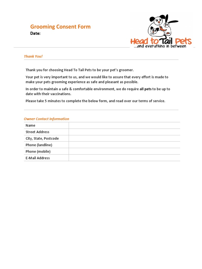 Grooming Consent Form: Date | PDF | Pet | Wellness