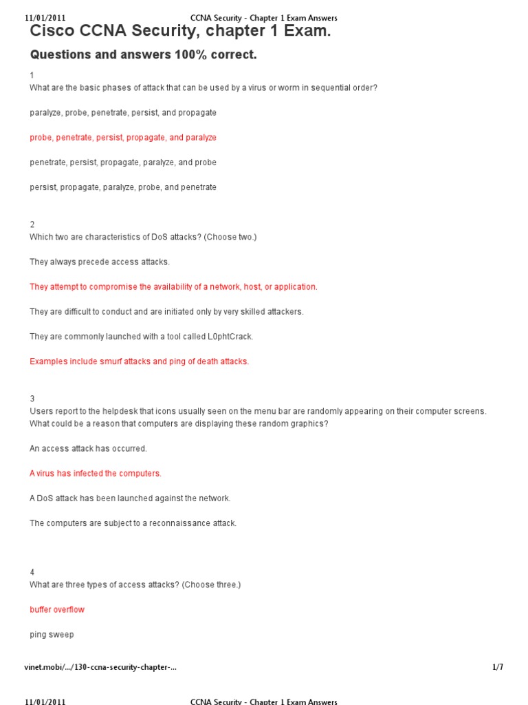 Ccna Security Chapter 1 Exam Answers Computer Virus Denial Of Service Attack