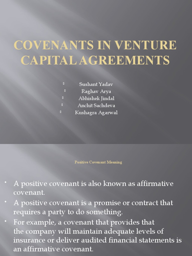 Venture Capital Agreement Covenants | PDF | Investor | Covenant (Law)