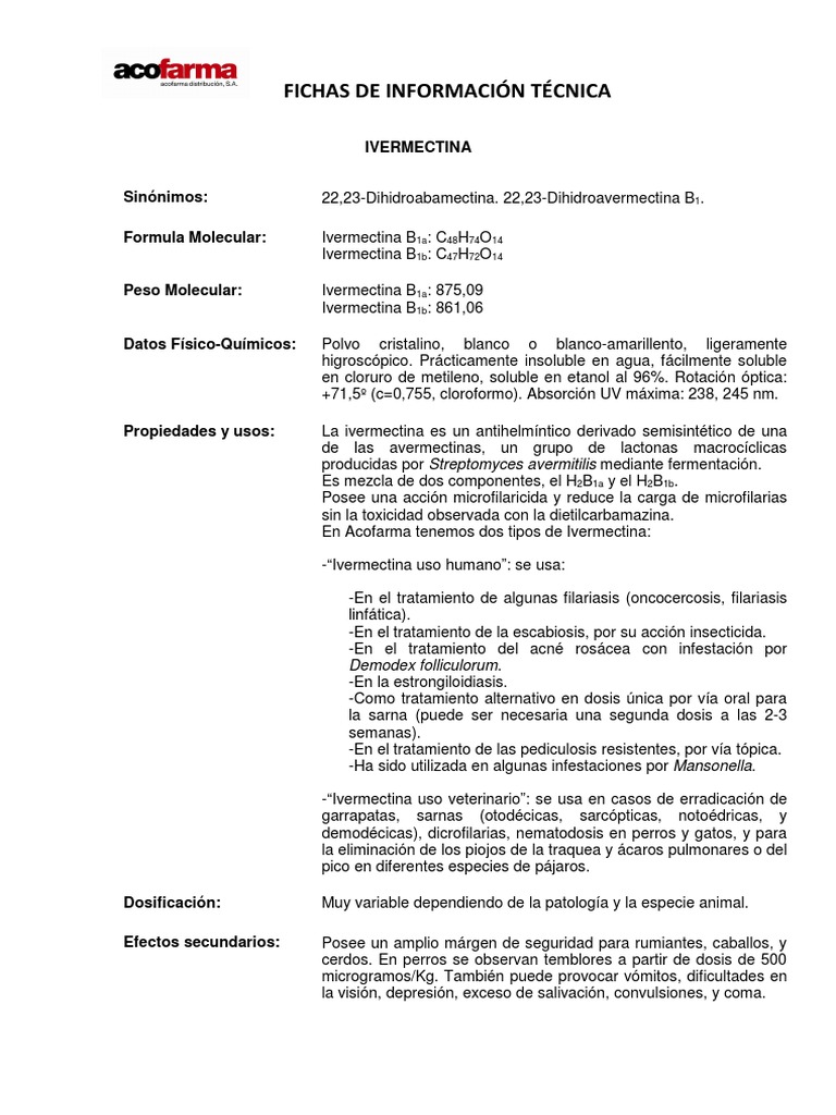 Ivermectina Tableta Ficha Tecnica