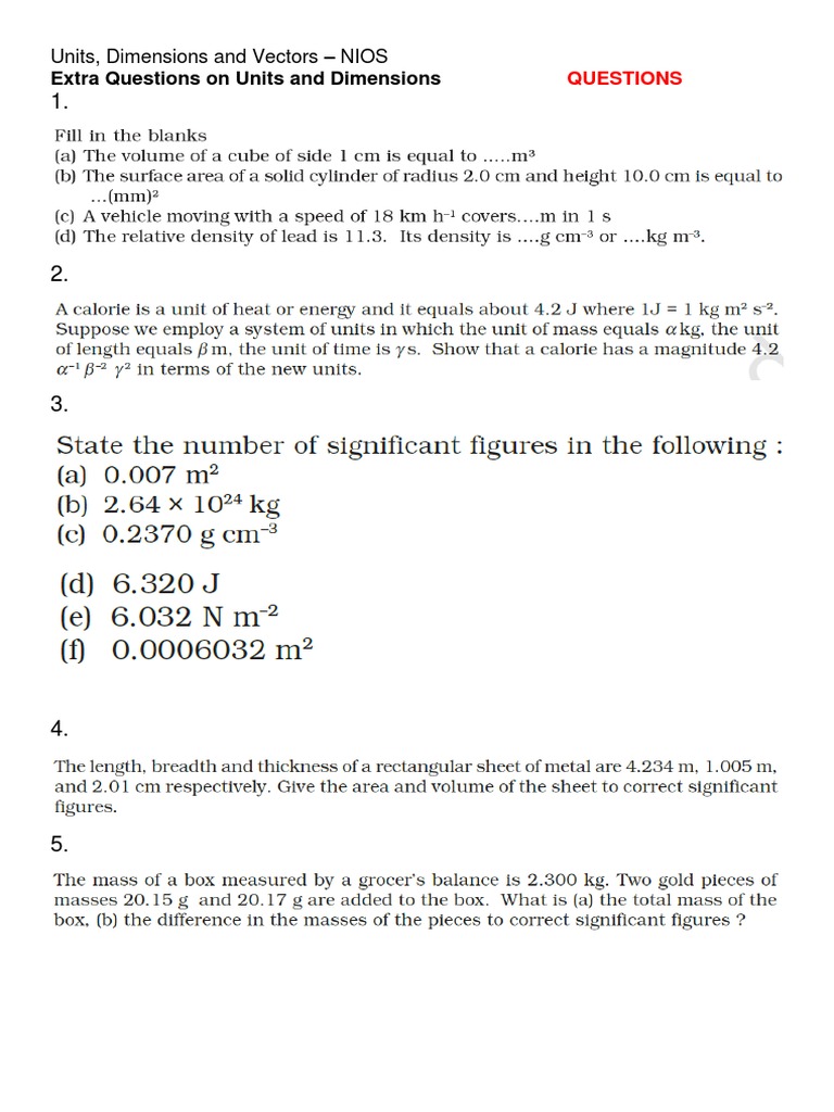 Extra Questions on Units & Dimensions | PDF