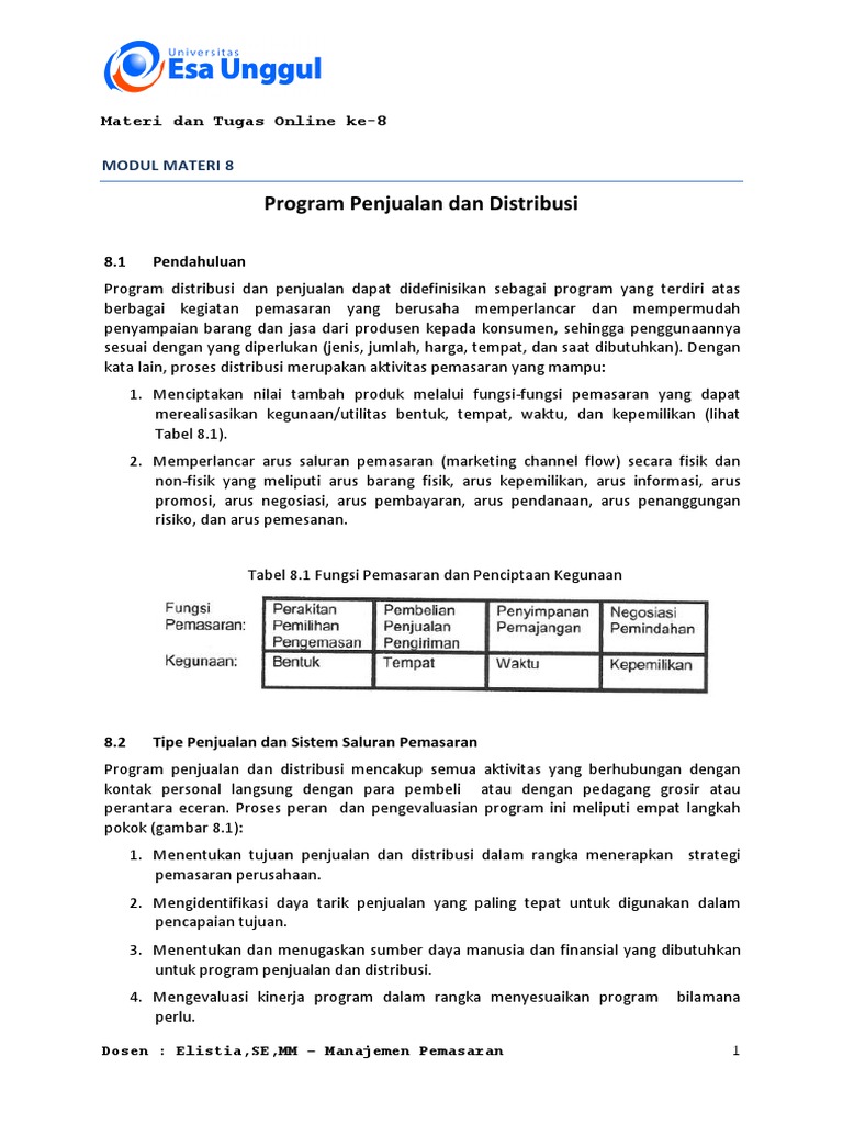 Program Penjualan & Distribusi | PDF | Bisnis | Pengelolaan Keuangan & Uang