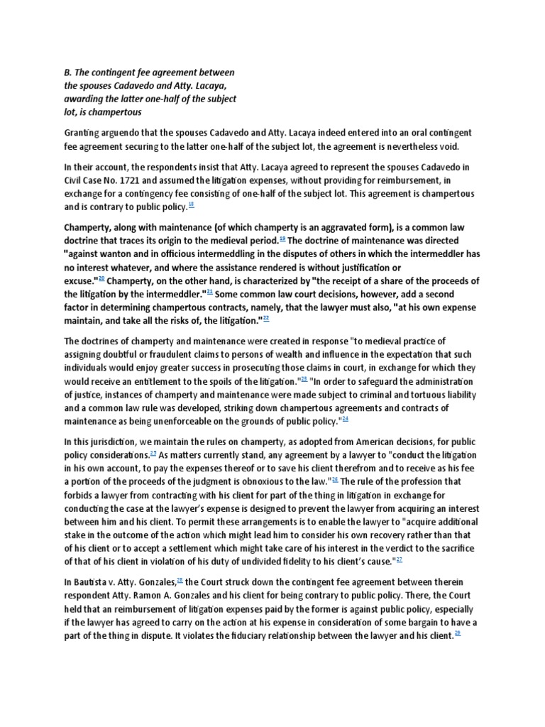 B. The Contingent Fee Agreement Between The Spouses Cadavedo and Atty