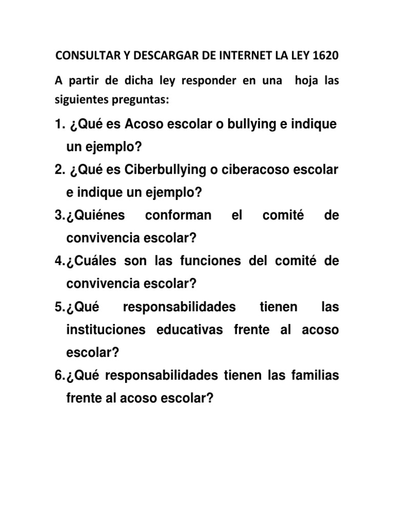 Guía sobre Ley 1620 y Acoso Escolar | PDF
