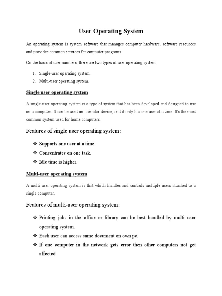 Features of Single User Operating System | PDF