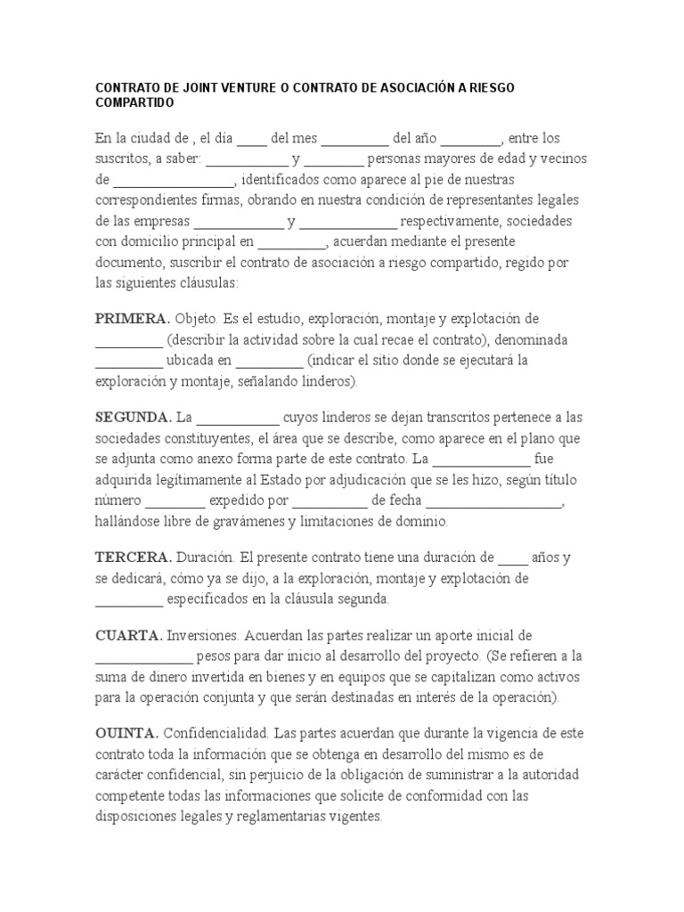 Contrato De Joint Venture O Contrato De Asociacion A Riesgo Partido Jurisdiccion Arbitraje
