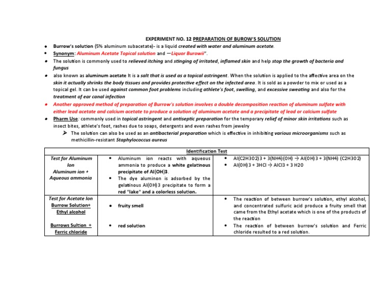 Prep. BUROW'S SOLUTION PDF Topical Medication Aluminium