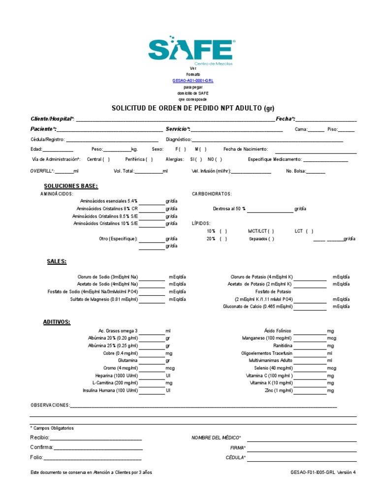 Formato SAFE | PDF | Nutrientes esenciales | Materiales