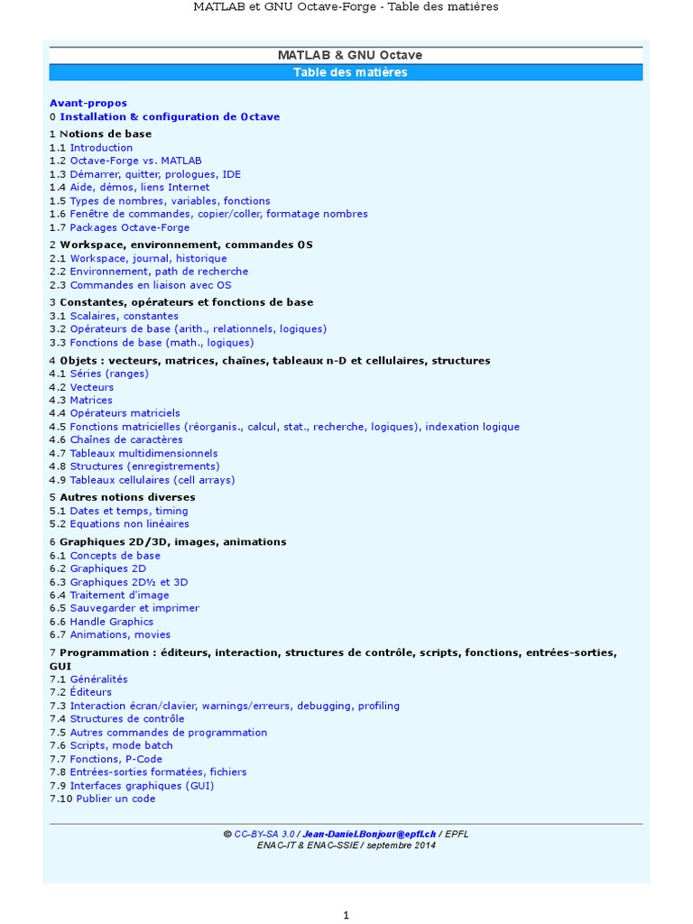 Page De Garde Cahier D evaluation Blabla De Bouba Matlab Octave Cours JDBonjour 2014 09 24 PDF | PDF | Linux | Distribution  Linux
