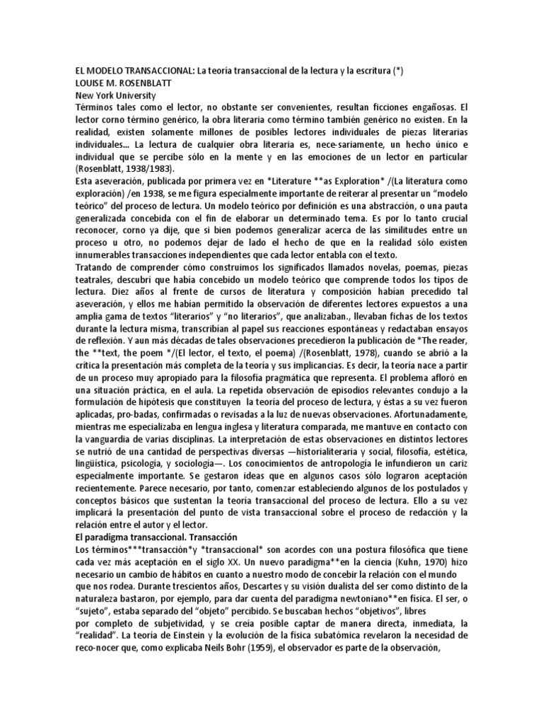 Louise Rosenblatt El Modelo Transaccional | PDF | Teoría | Atención