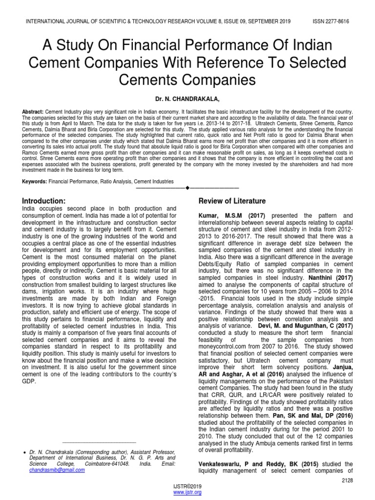 A Study On Financial Performance of Indian Cement Companies With ...