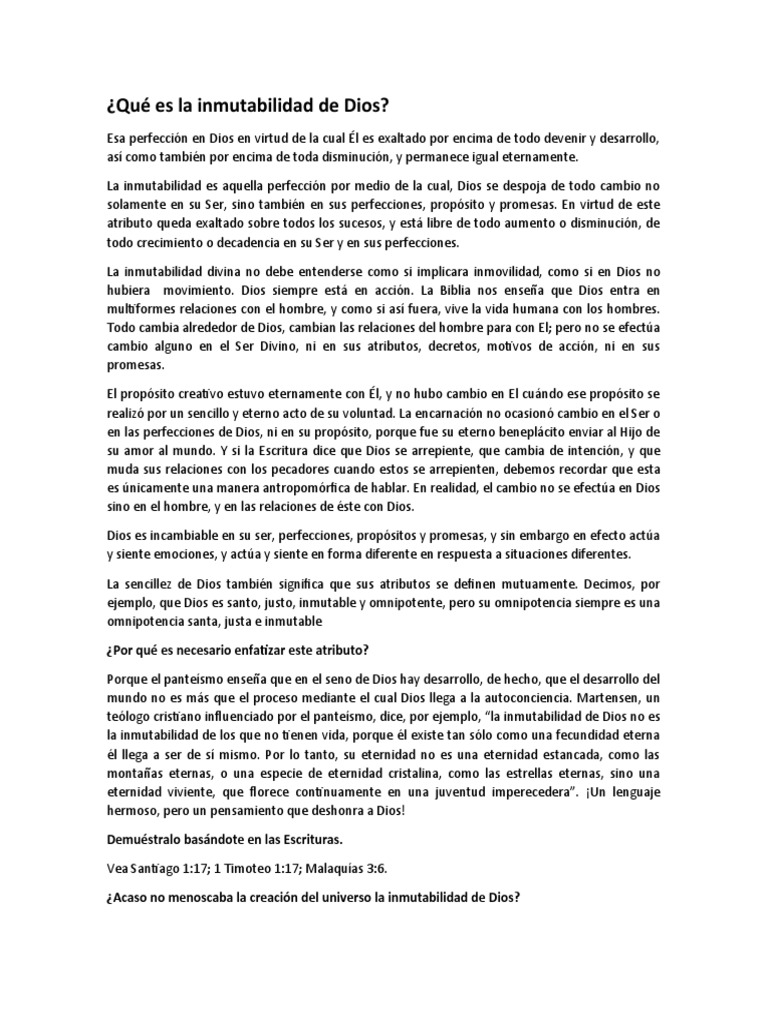 Inmutabilidad y Eternidad de Dios | PDF | infinito | Dios