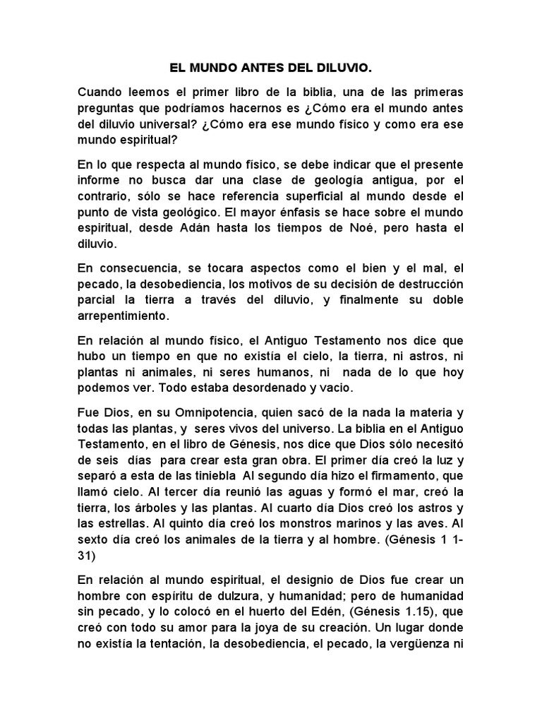 El Mundo Antes del Diluvio | PDF | Arca de Noé | Mito de la inundación