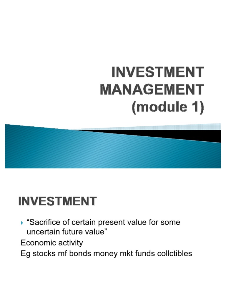 Investment Management Module 1 PDF Securities (Finance) Stocks