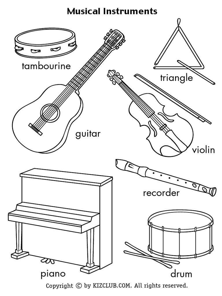 Musical Instruments (Fichas para Colorear Con Nombres de Los