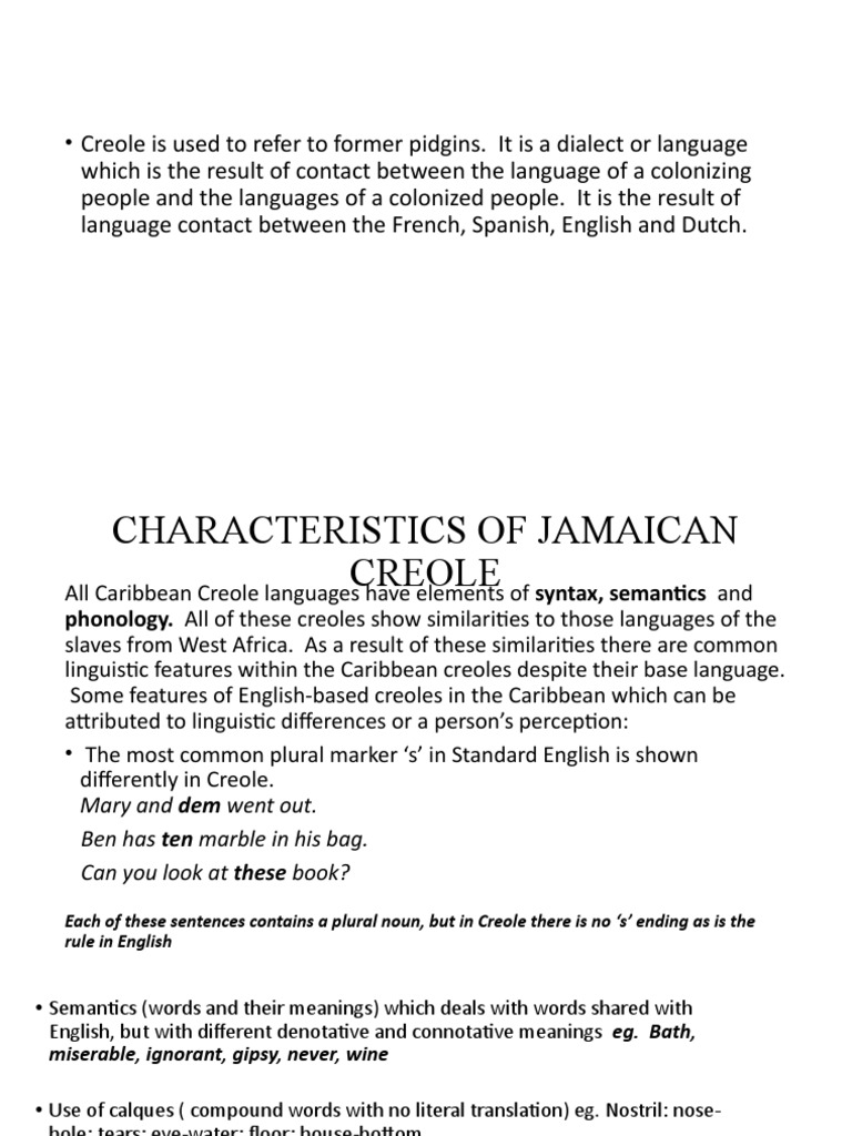Characteristics of Caribbean Creole | PDF | English Language ...