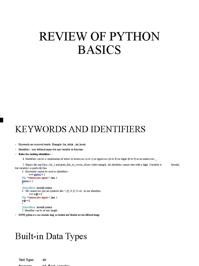 Review of Python Basics | PDF | Data Type | String (Computer Science)