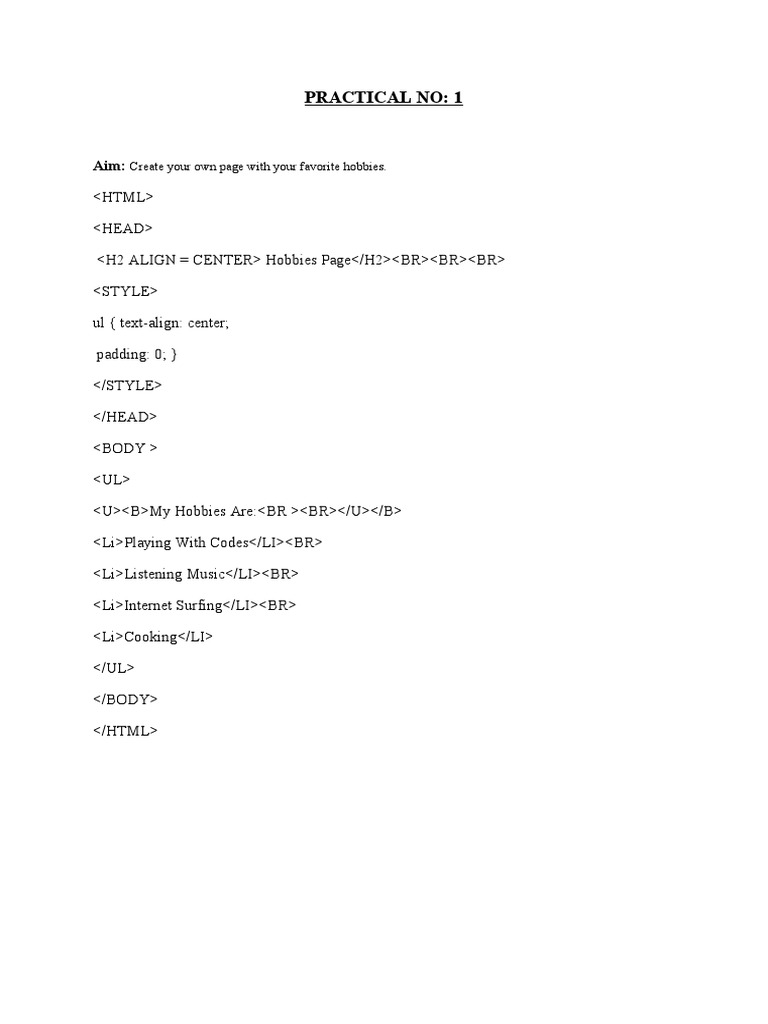 Create your own page with favorite hobbies pdf html element html5