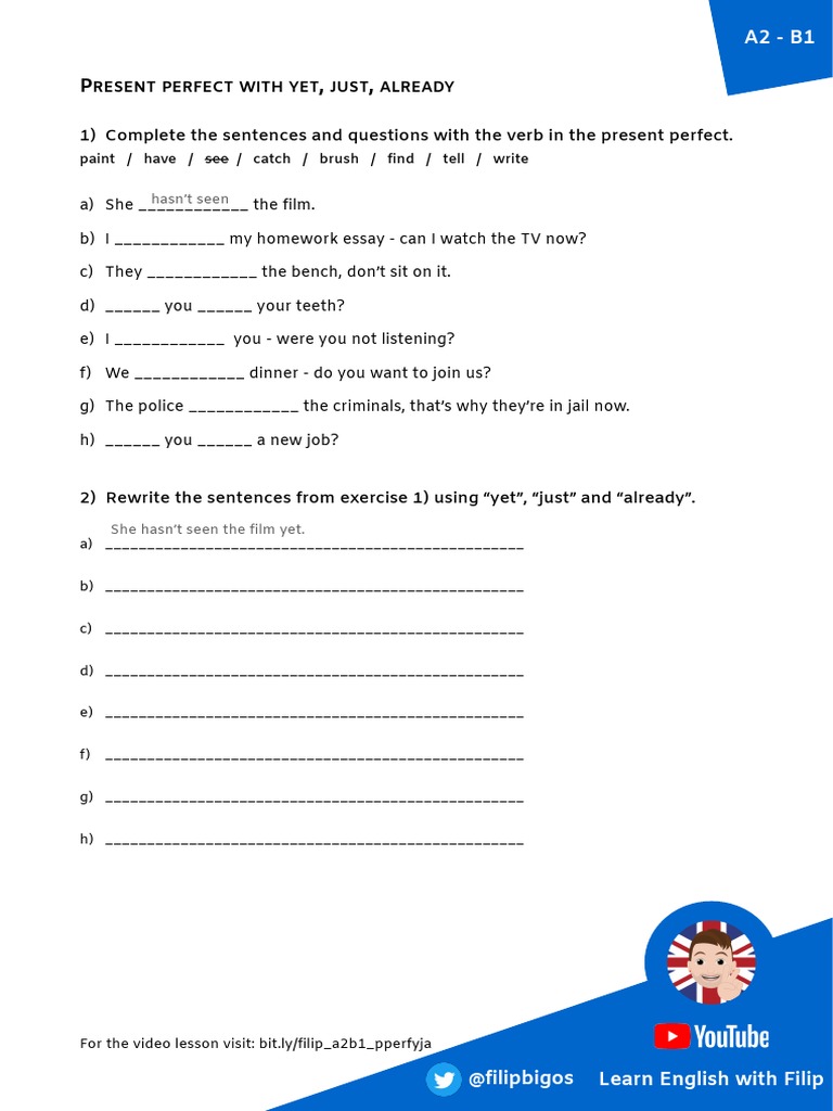 Present Perfect With Yet Just Already