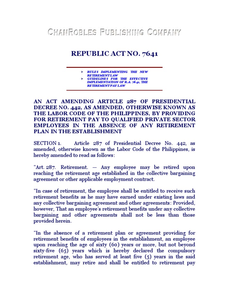 Republic Act No. 7641, Retirement Pay Law - Implementing Rules ...