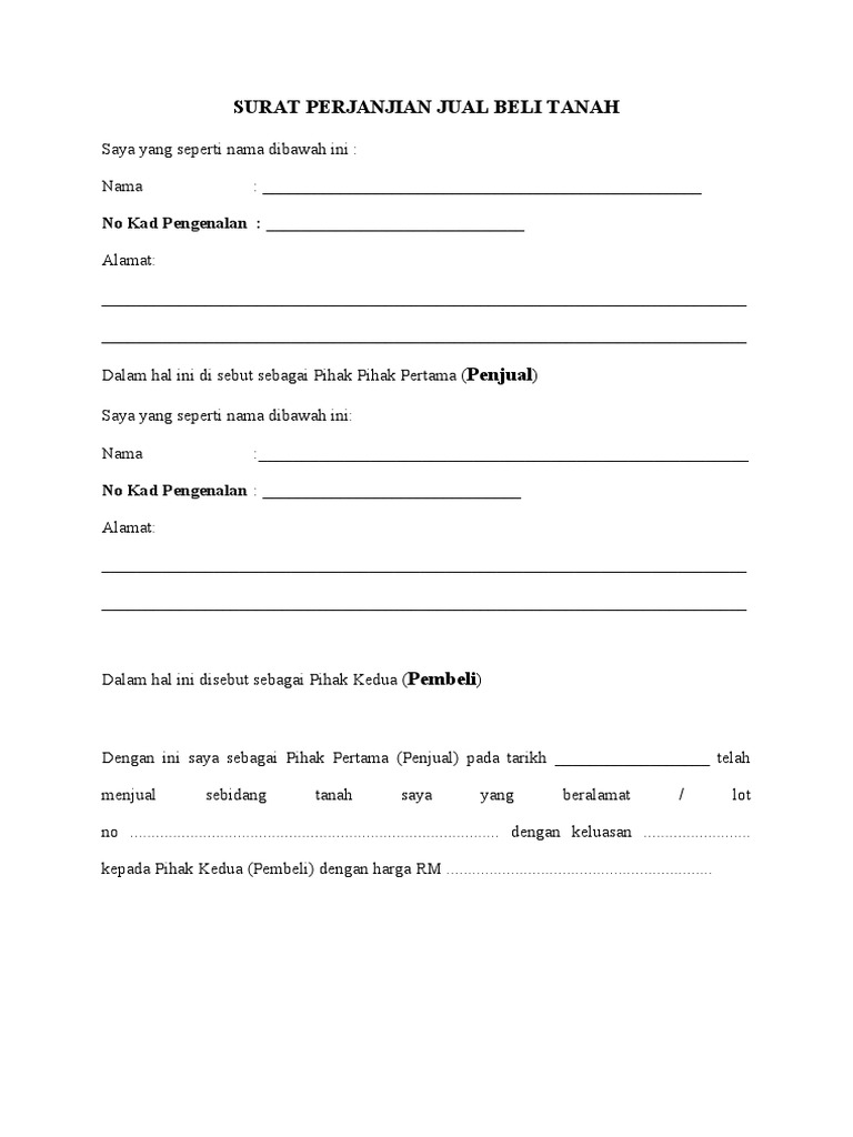 Surat Perjanjian Jual Beli Tanah Pdf
