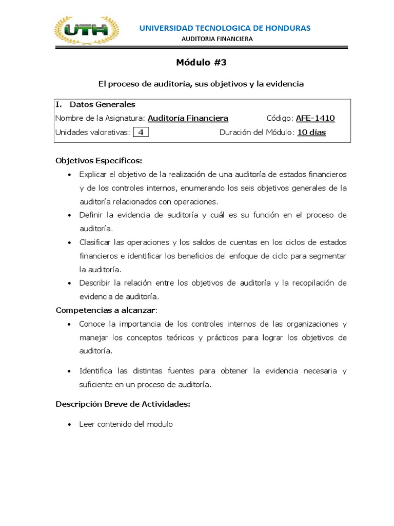 Modulo 3 AF El Proceso de Auditoria Objetivos y Evidencia PDF | PDF ...