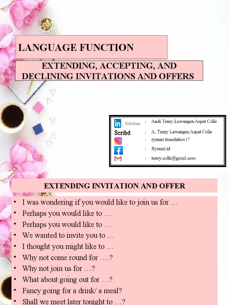Language Function Extending, Accepting, and Declining Invitations and