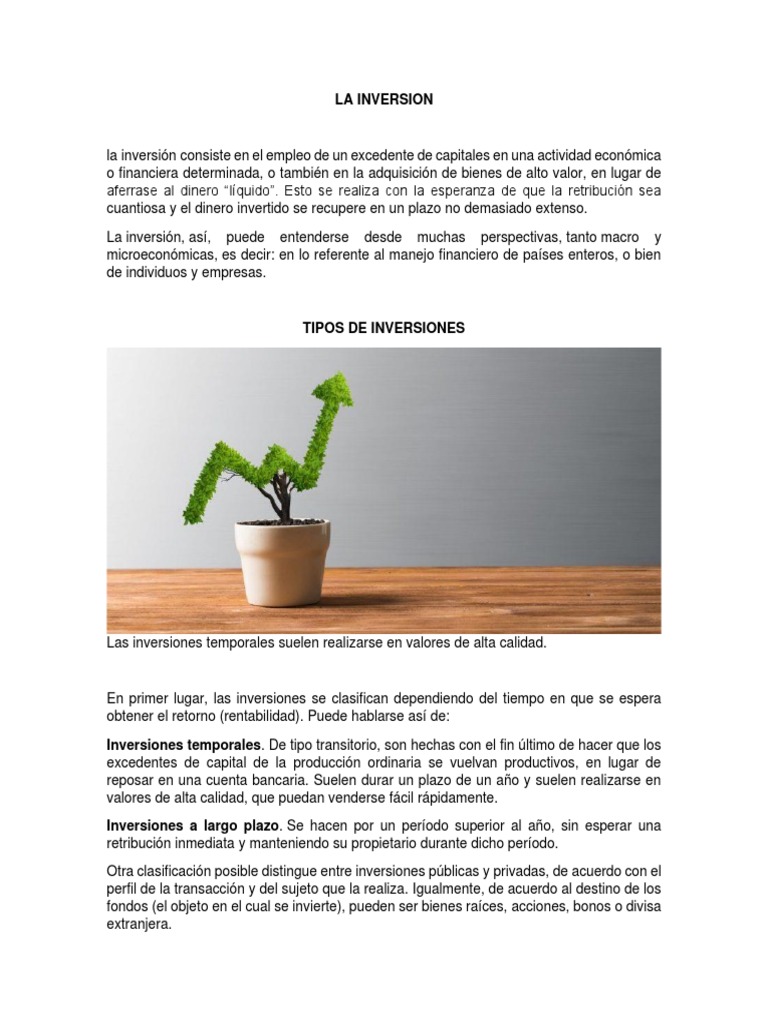Tipos y Clasificación de Inversiones | PDF | Compartir (Finanzas ...