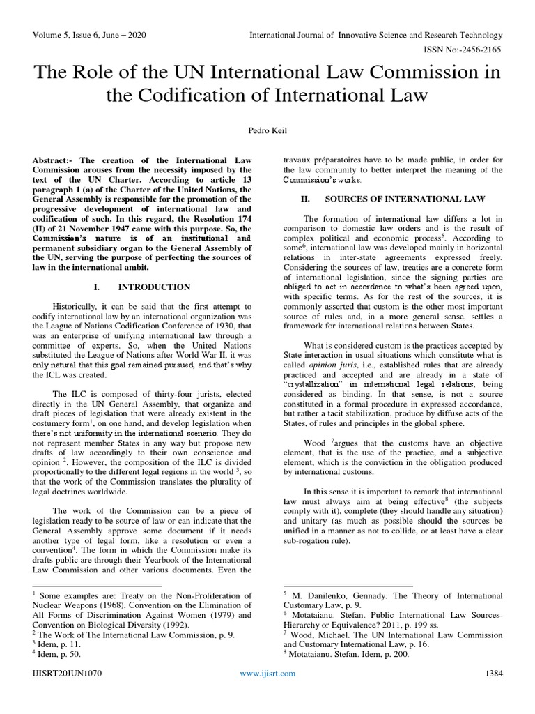 The Role of The UN International Law Commission in The Codification of