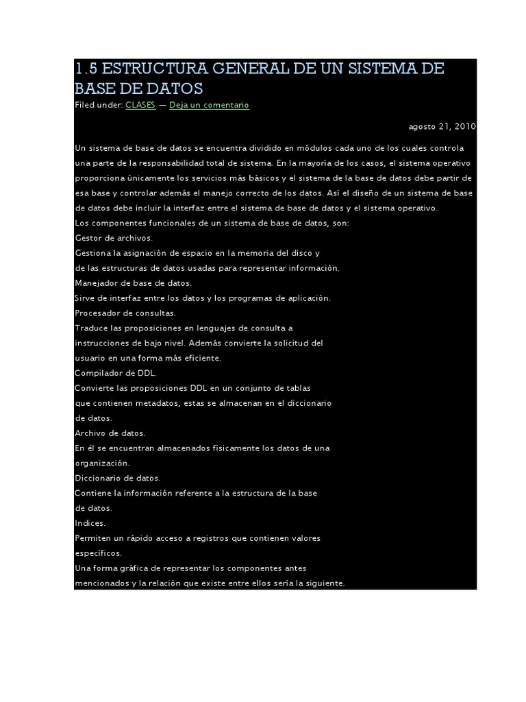 Estructura de un Sistema de Base de Datos | PDF | Bases de datos ...