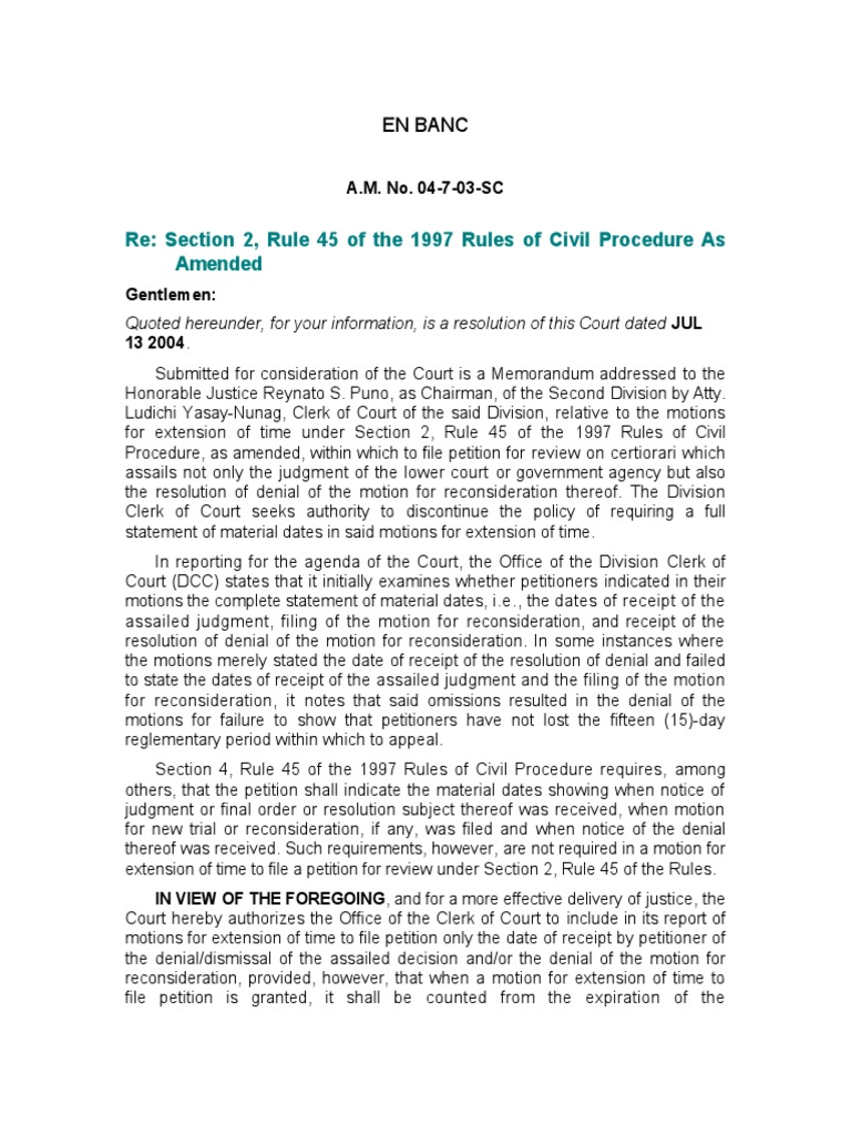 Court Resolution on Rule 45 Extensions | PDF | Judgment (Law) | Social ...