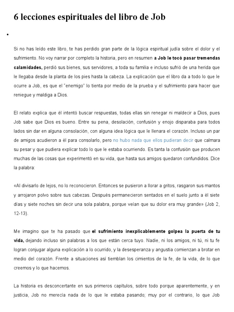 6 Lecciones Espirituales Del Libro de Job | PDF | Libro de trabajo | Dios